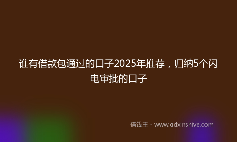 谁有借款包通过的口子2025年推荐，归纳5个闪电审批的口子