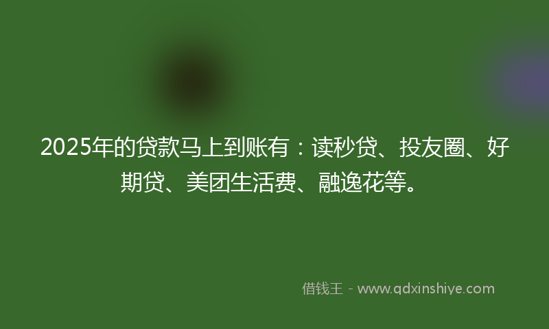 2025年的贷款马上到账有：读秒贷、投友圈、好期贷、美团生活费、融逸花等。