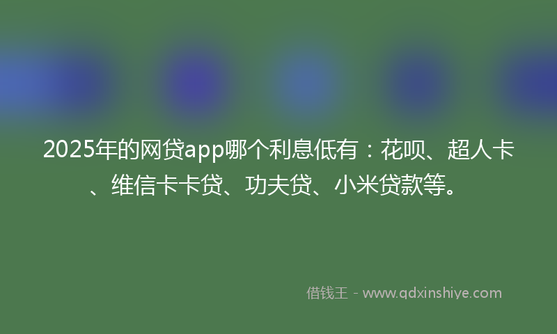 2025年的网贷app哪个利息低有：花呗、超人卡、维信卡卡贷、功夫贷、小米贷款等。