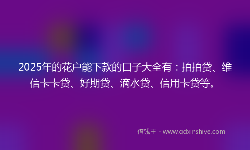 2025年的花户能下款的口子大全有：拍拍贷、维信卡卡贷、好期贷、滴水贷、信用卡贷等。