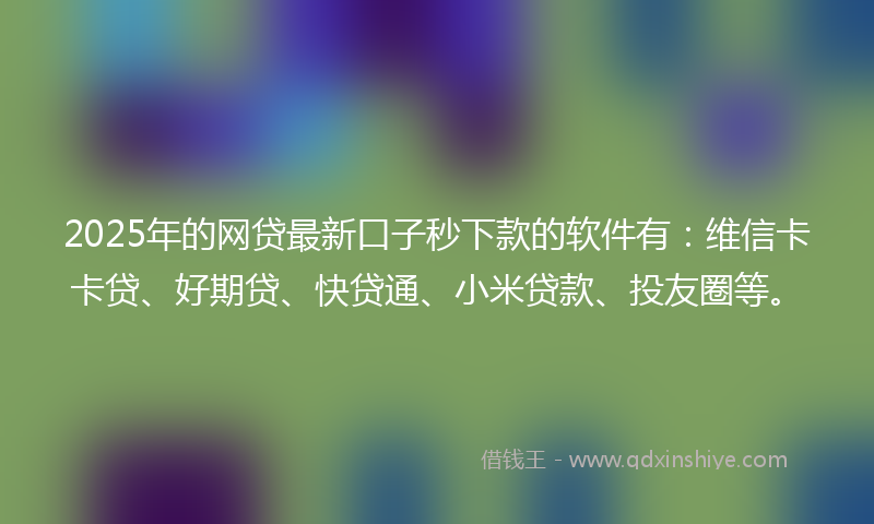 2025年的网贷最新口子秒下款的软件有：维信卡卡贷、好期贷、快贷通、小米贷款、投友圈等。
