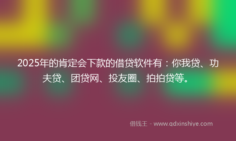 2025年的肯定会下款的借贷软件有：你我贷、功夫贷、团贷网、投友圈、拍拍贷等。