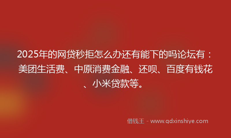 2025年的网贷秒拒怎么办还有能下的吗论坛有：美团生活费、中原消费金融、还呗、百度有钱花、小米贷款等。