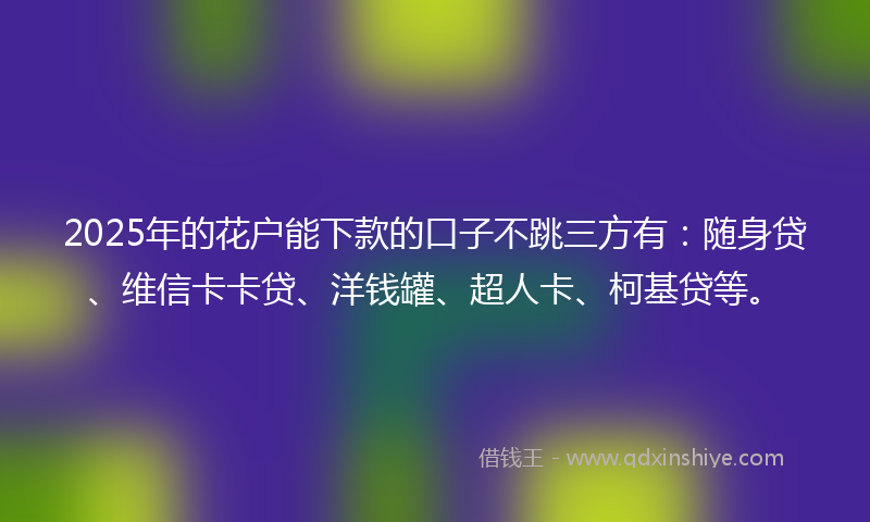 2025年的花户能下款的口子不跳三方有：随身贷、维信卡卡贷、洋钱罐、超人卡、柯基贷等。