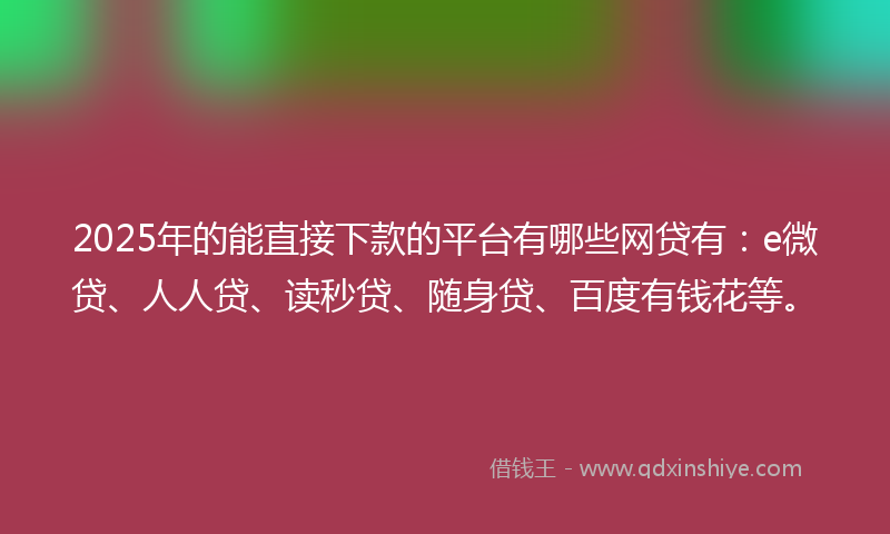 2025年的能直接下款的平台有哪些网贷有：e微贷、人人贷、读秒贷、随身贷、百度有钱花等。