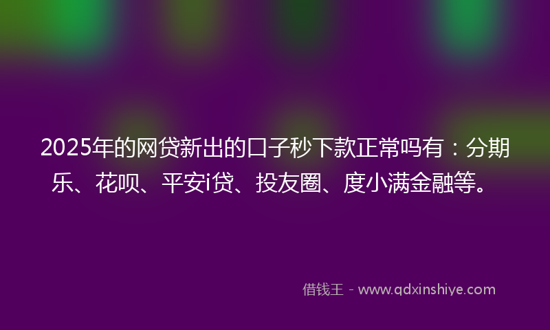 2025年的网贷新出的口子秒下款正常吗有：分期乐、花呗、平安i贷、投友圈、度小满金融等。