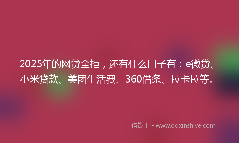 2025年的网贷全拒，还有什么口子有：e微贷、小米贷款、美团生活费、360借条、拉卡拉等。