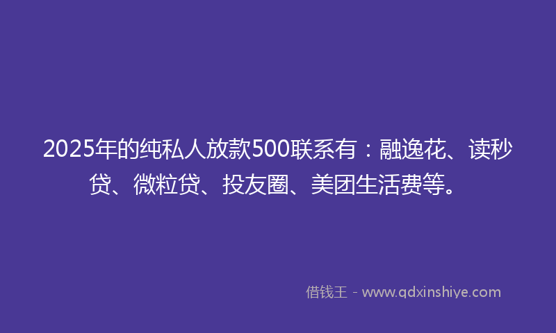 2025年的纯私人放款500联系有：融逸花、读秒贷、微粒贷、投友圈、美团生活费等。