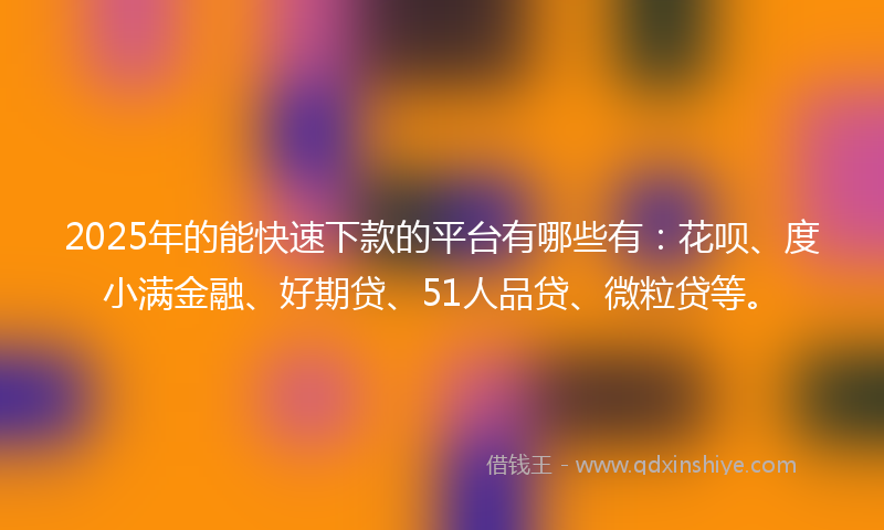 2025年的能快速下款的平台有哪些有：花呗、度小满金融、好期贷、51人品贷、微粒贷等。