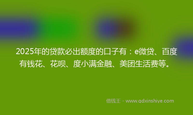 2025年的贷款必出额度的口子有：e微贷、百度有钱花、花呗、度小满金融、美团生活费等。
