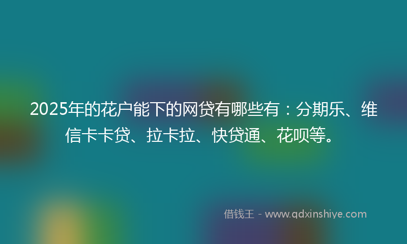 2025年的花户能下的网贷有哪些有：分期乐、维信卡卡贷、拉卡拉、快贷通、花呗等。