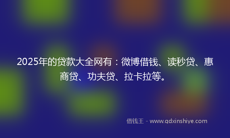 2025年的贷款大全网有：微博借钱、读秒贷、惠商贷、功夫贷、拉卡拉等。
