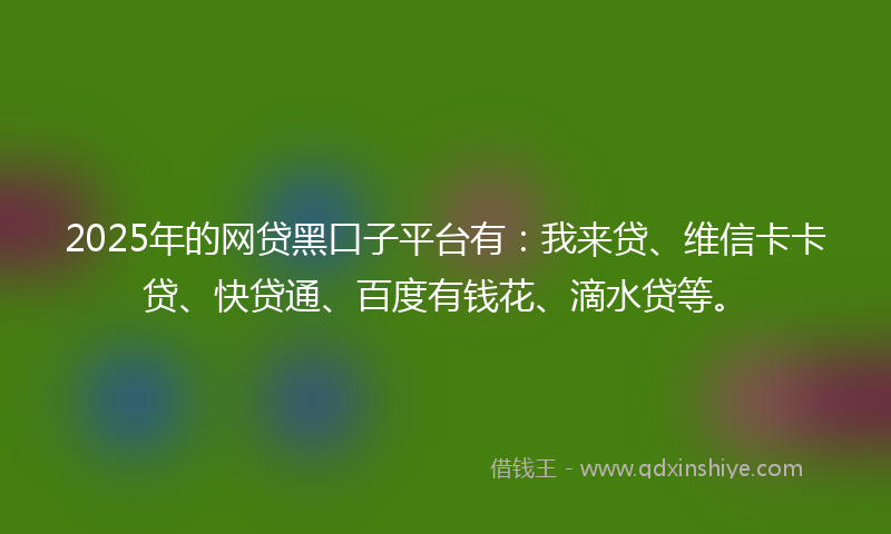2025年的网贷黑口子平台有：我来贷、维信卡卡贷、快贷通、百度有钱花、滴水贷等。