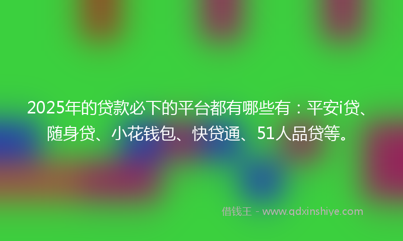 2025年的贷款必下的平台都有哪些有：平安i贷、随身贷、小花钱包、快贷通、51人品贷等。