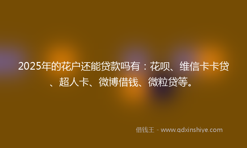 2025年的花户还能贷款吗有：花呗、维信卡卡贷、超人卡、微博借钱、微粒贷等。