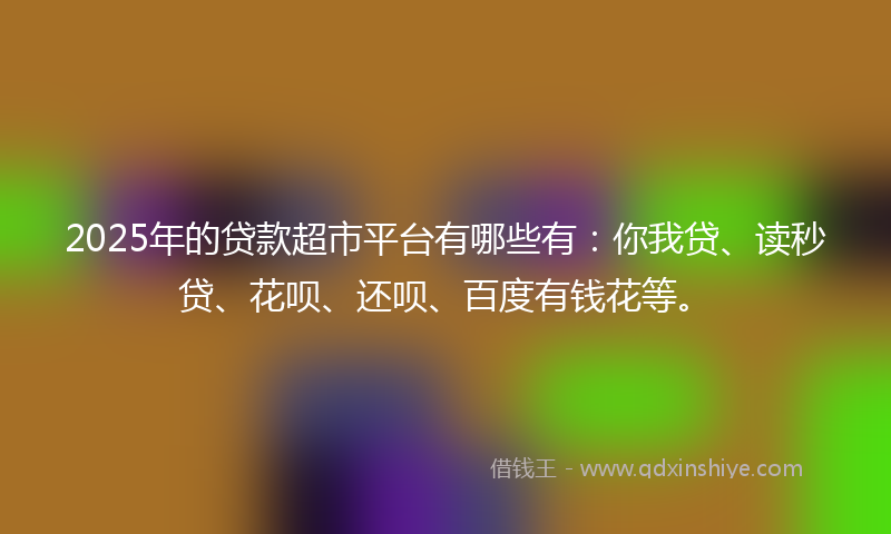 2025年的贷款超市平台有哪些有：你我贷、读秒贷、花呗、还呗、百度有钱花等。