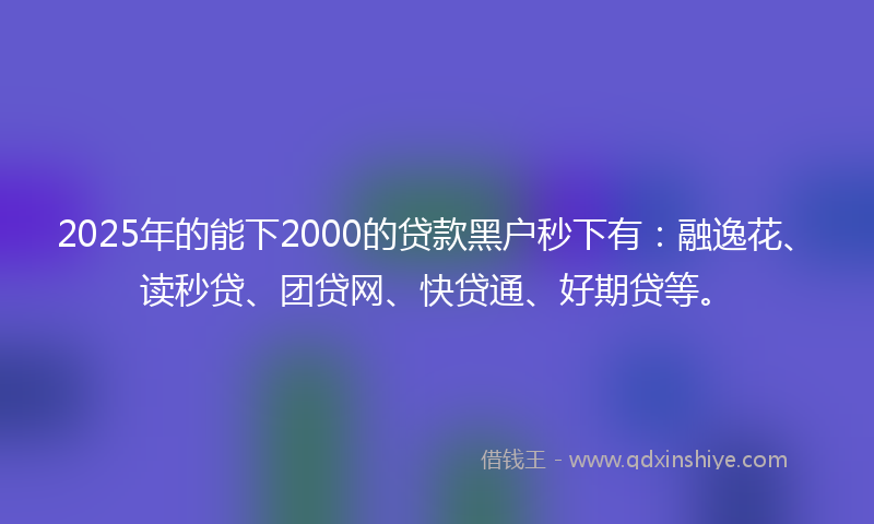 2025年的能下2000的贷款黑户秒下有：融逸花、读秒贷、团贷网、快贷通、好期贷等。