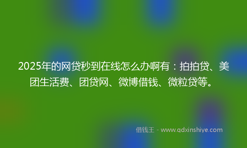2025年的网贷秒到在线怎么办啊有：拍拍贷、美团生活费、团贷网、微博借钱、微粒贷等。