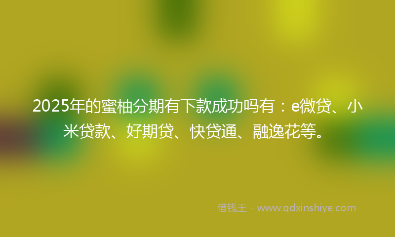 2025年的蜜柚分期有下款成功吗有：e微贷、小米贷款、好期贷、快贷通、融逸花等。
