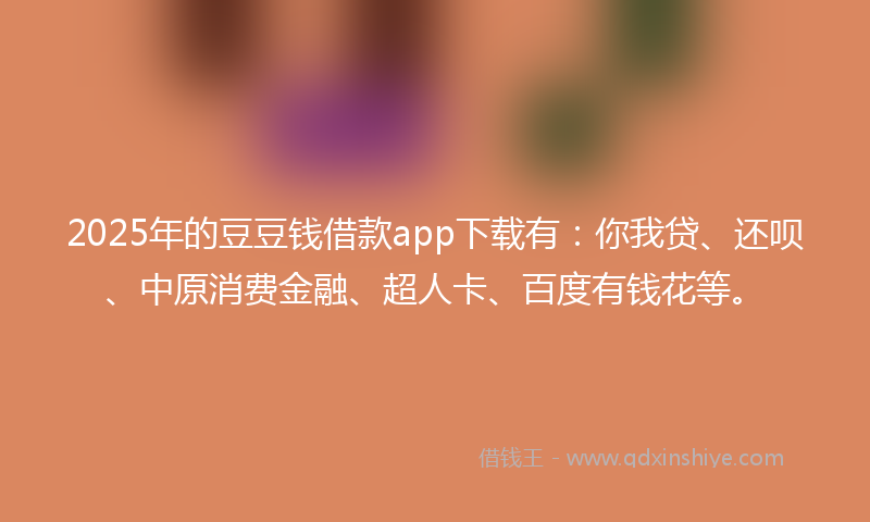 2025年的豆豆钱借款app下载有：你我贷、还呗、中原消费金融、超人卡、百度有钱花等。