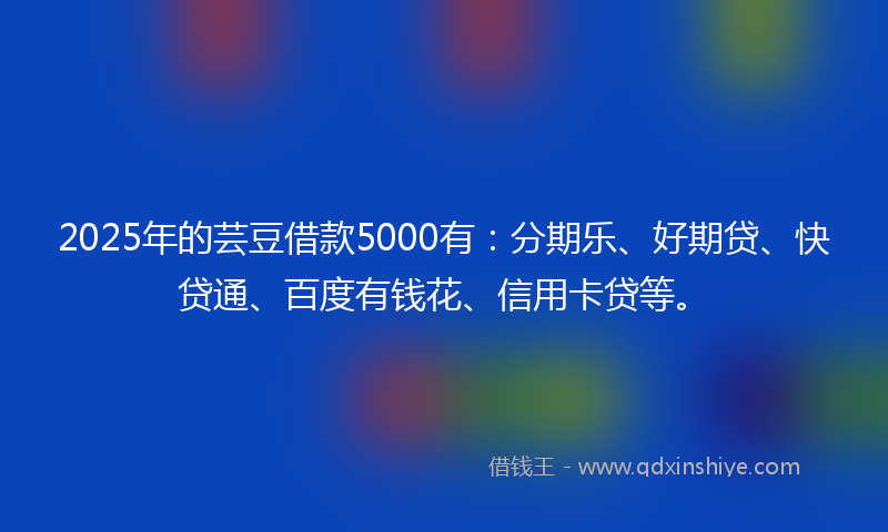 2025年的芸豆借款5000有：分期乐、好期贷、快贷通、百度有钱花、信用卡贷等。