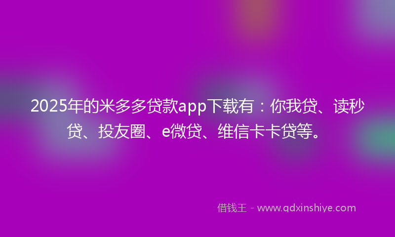 2025年的米多多贷款app下载有：你我贷、读秒贷、投友圈、e微贷、维信卡卡贷等。