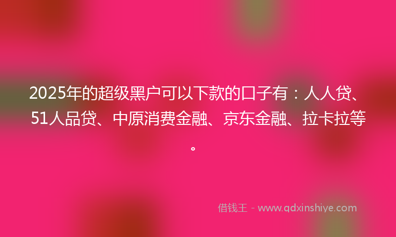 2025年的超级黑户可以下款的口子有：人人贷、51人品贷、中原消费金融、京东金融、拉卡拉等。