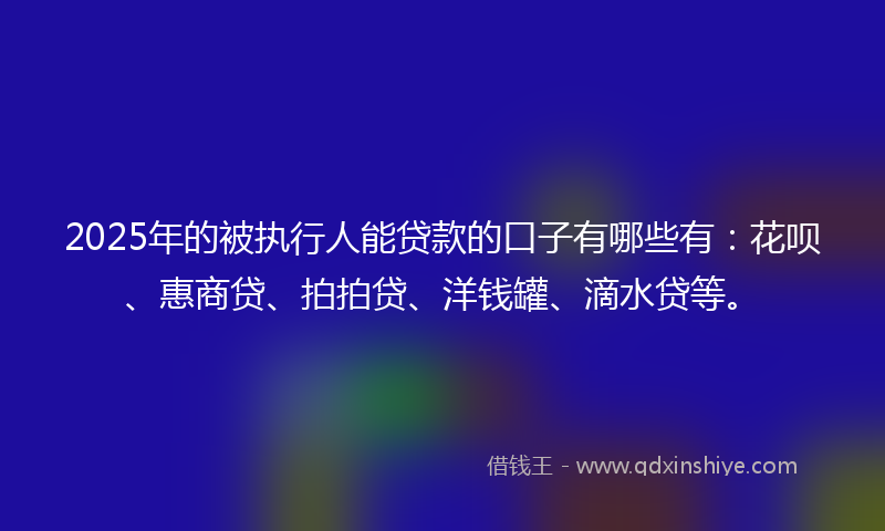 2025年的被执行人能贷款的口子有哪些有：花呗、惠商贷、拍拍贷、洋钱罐、滴水贷等。