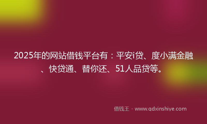 2025年的网站借钱平台有：平安i贷、度小满金融、快贷通、替你还、51人品贷等。