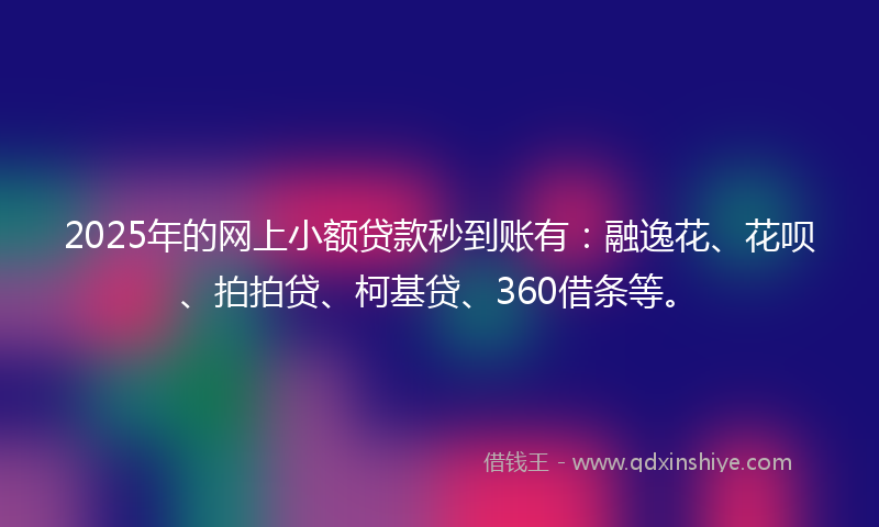 2025年的网上小额贷款秒到账有：融逸花、花呗、拍拍贷、柯基贷、360借条等。