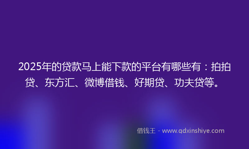 2025年的贷款马上能下款的平台有哪些有：拍拍贷、东方汇、微博借钱、好期贷、功夫贷等。