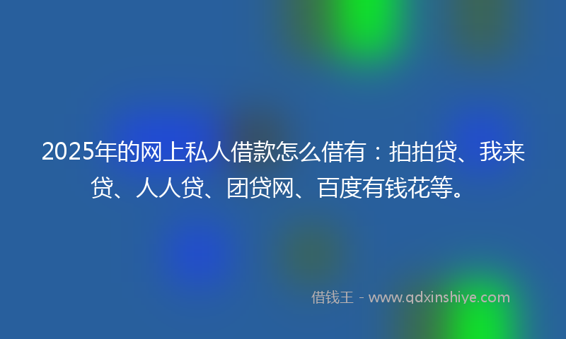 2025年的网上私人借款怎么借有：拍拍贷、我来贷、人人贷、团贷网、百度有钱花等。