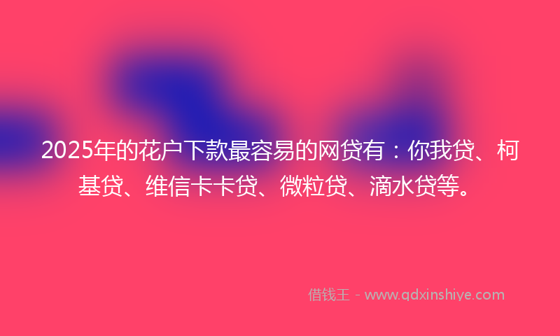 2025年的花户下款最容易的网贷有：你我贷、柯基贷、维信卡卡贷、微粒贷、滴水贷等。