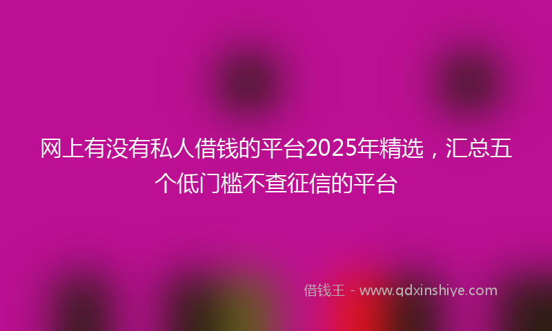网上有没有私人借钱的平台2025年精选，汇总五个低门槛不查征信的平台