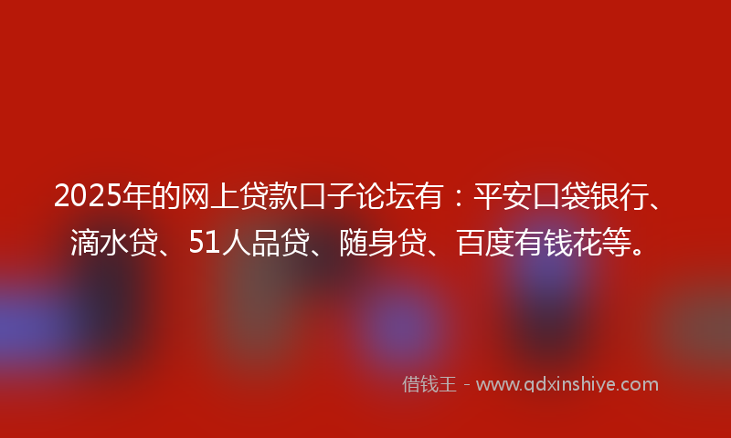 2025年的网上贷款口子论坛有：平安口袋银行、滴水贷、51人品贷、随身贷、百度有钱花等。