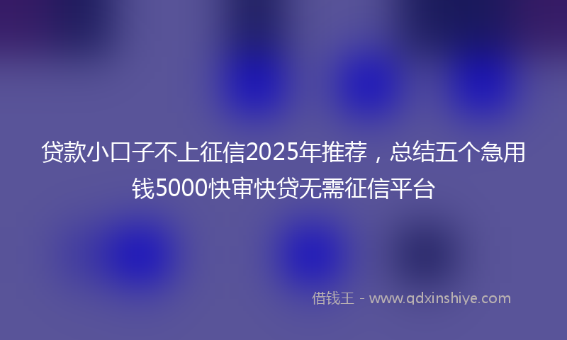 贷款小口子不上征信2025年推荐，总结五个急用钱5000快审快贷无需征信平台