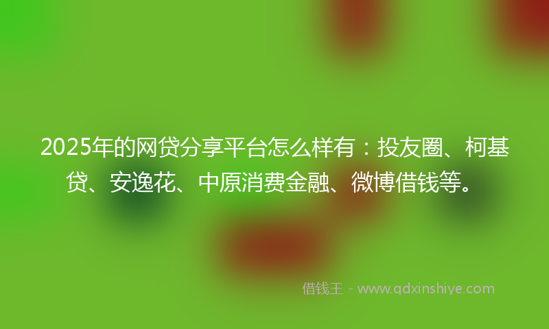 2025年的网贷分享平台怎么样有：投友圈、柯基贷、安逸花、中原消费金融、微博借钱等。