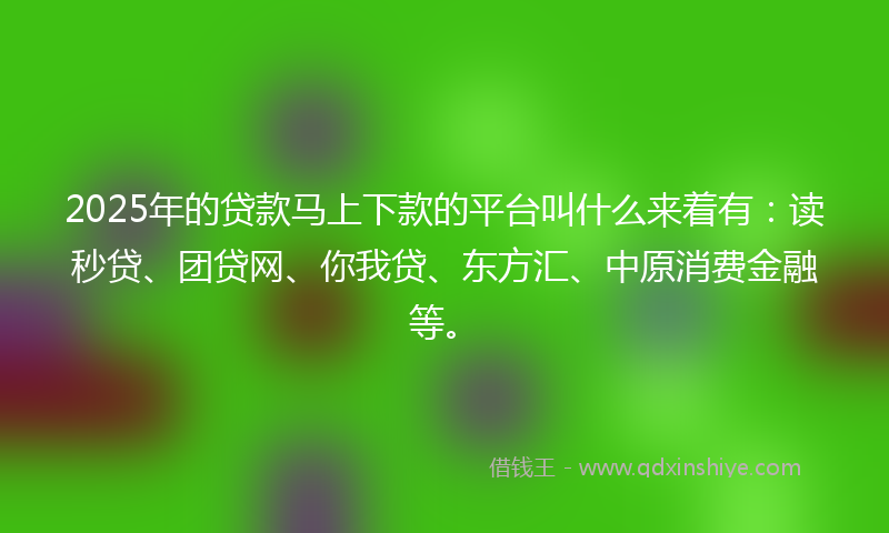 2025年的贷款马上下款的平台叫什么来着有：读秒贷、团贷网、你我贷、东方汇、中原消费金融等。