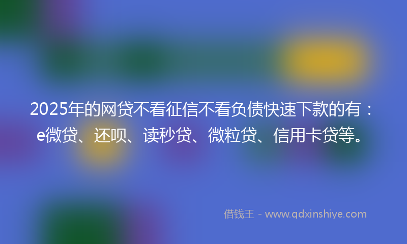 2025年的网贷不看征信不看负债快速下款的有：e微贷、还呗、读秒贷、微粒贷、信用卡贷等。