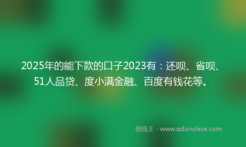 2025年的能下款的口子2023有：还呗、省呗、51人品贷、度小满金融、百度有钱花等。