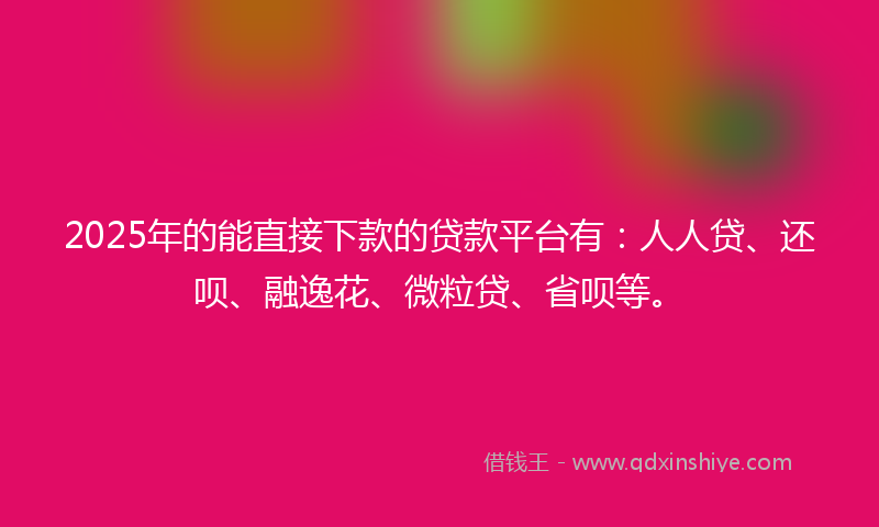 2025年的能直接下款的贷款平台有：人人贷、还呗、融逸花、微粒贷、省呗等。