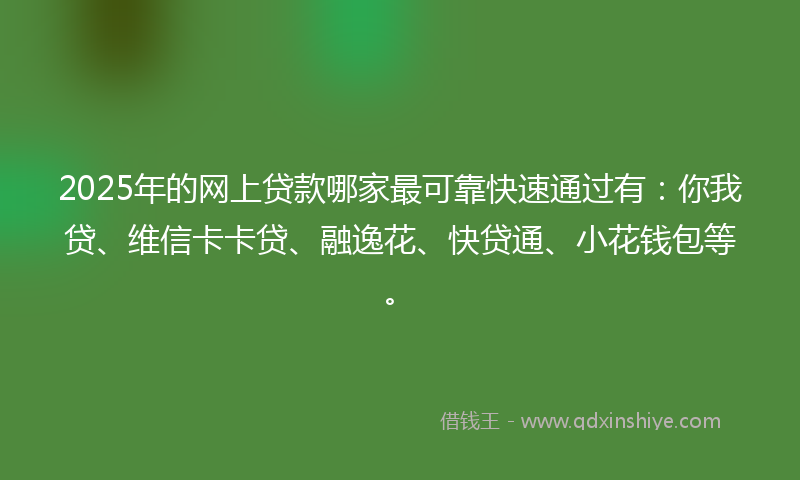 2025年的网上贷款哪家最可靠快速通过有：你我贷、维信卡卡贷、融逸花、快贷通、小花钱包等。