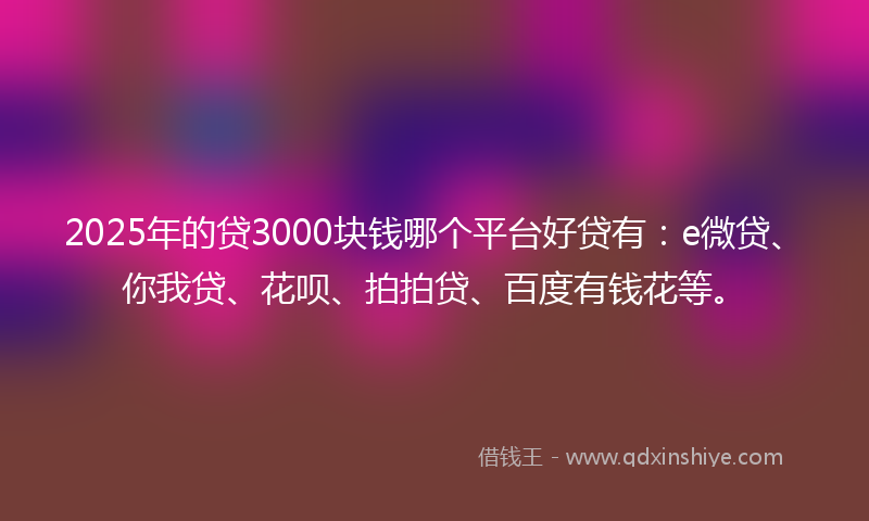2025年的贷3000块钱哪个平台好贷有：e微贷、你我贷、花呗、拍拍贷、百度有钱花等。
