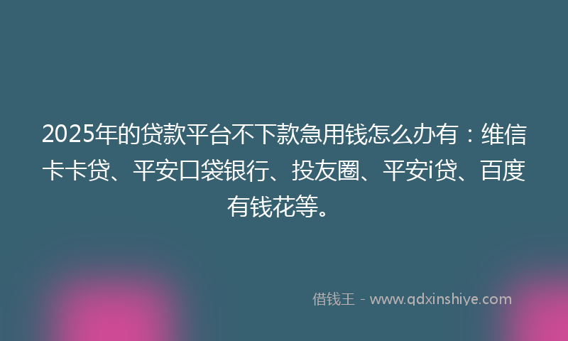 2025年的贷款平台不下款急用钱怎么办有：维信卡卡贷、平安口袋银行、投友圈、平安i贷、百度有钱花等。