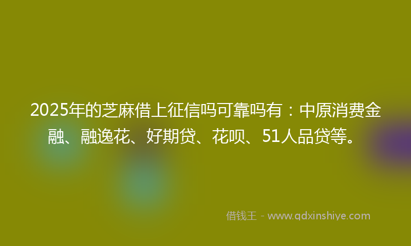 2025年的芝麻借上征信吗可靠吗有：中原消费金融、融逸花、好期贷、花呗、51人品贷等。