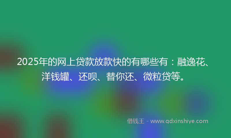 2025年的网上贷款放款快的有哪些有：融逸花、洋钱罐、还呗、替你还、微粒贷等。