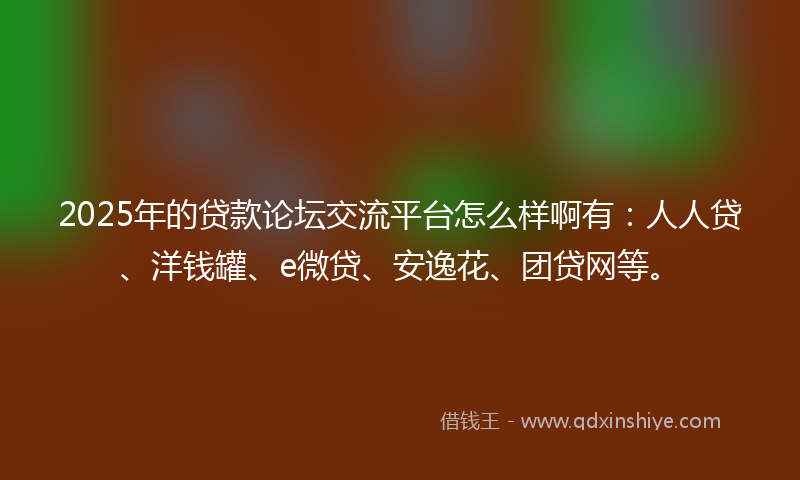 2025年的贷款论坛交流平台怎么样啊有：人人贷、洋钱罐、e微贷、安逸花、团贷网等。