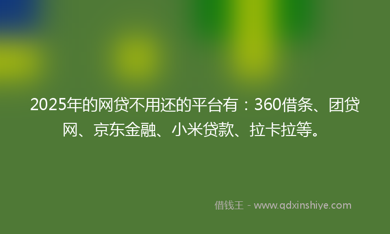2025年的网贷不用还的平台有：360借条、团贷网、京东金融、小米贷款、拉卡拉等。