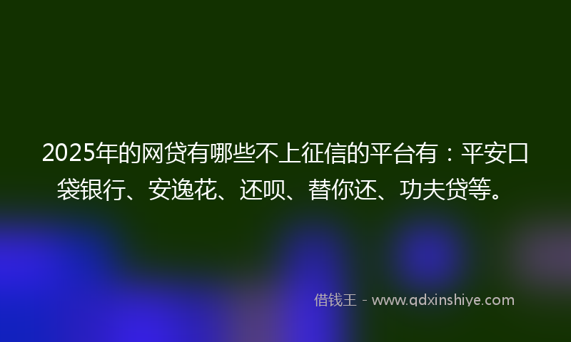 2025年的网贷有哪些不上征信的平台有：平安口袋银行、安逸花、还呗、替你还、功夫贷等。
