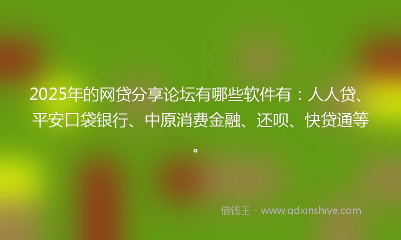 2025年的网贷分享论坛有哪些软件有：人人贷、平安口袋银行、中原消费金融、还呗、快贷通等。